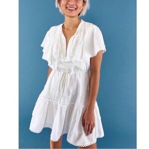 Farm Rio White Mini Dress Floral Embroidered Boho Medium Beach Resort Romantic‎